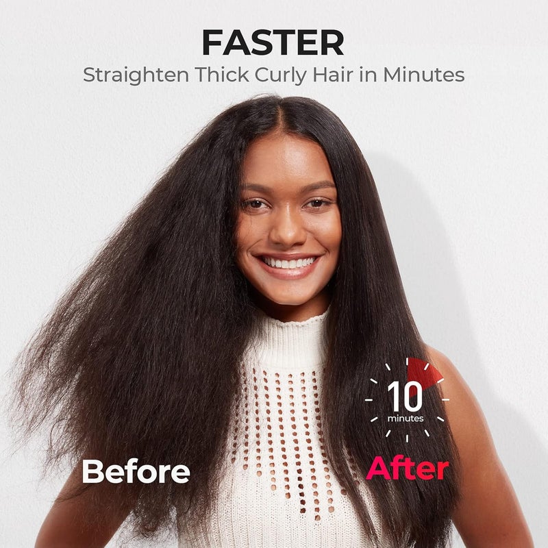 TYMO Hair Straightener Brush - Upgraded Ionic Plus Straightening Brush with Dense Bristles, 16 Temps, Dual Voltage | Ceramic Hot Comb for Women | Flat Iron for Thick Curly Hair, Black - Image 4